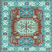 Square Machine Washable Geometric Light Blue Traditional Rug, wshtr737lblu