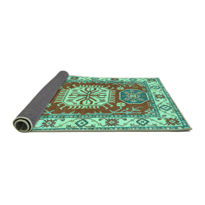 Sideview of Geometric Turquoise Traditional Rug, tr737turq