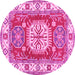 Round Geometric Pink Traditional Rug, tr737pnk