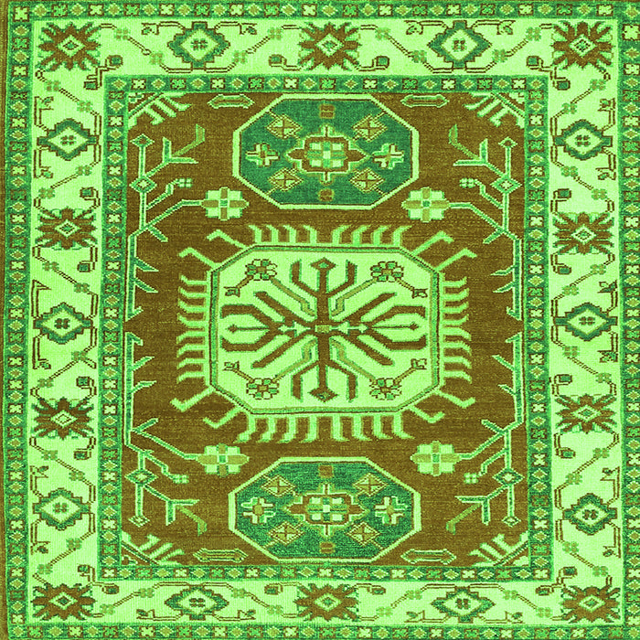 Round Machine Washable Geometric Green Traditional Area Rugs, wshtr737grn