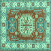 Square Geometric Turquoise Traditional Rug, tr737turq