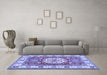 Machine Washable Geometric Blue Traditional Rug in a Living Room, wshtr737blu