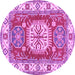 Round Machine Washable Geometric Purple Traditional Area Rugs, wshtr737pur