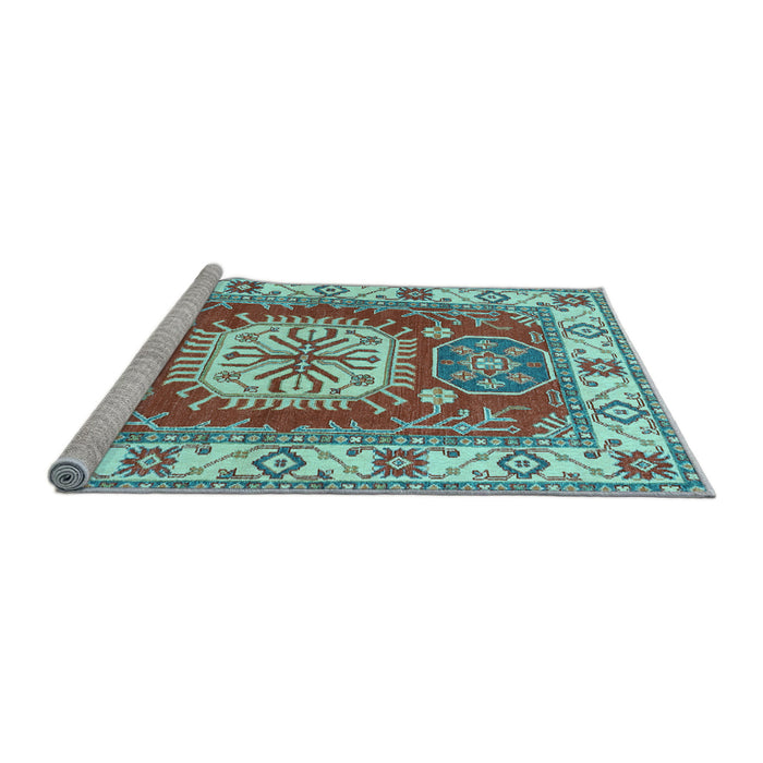 Sideview of Machine Washable Geometric Light Blue Traditional Rug, wshtr737lblu