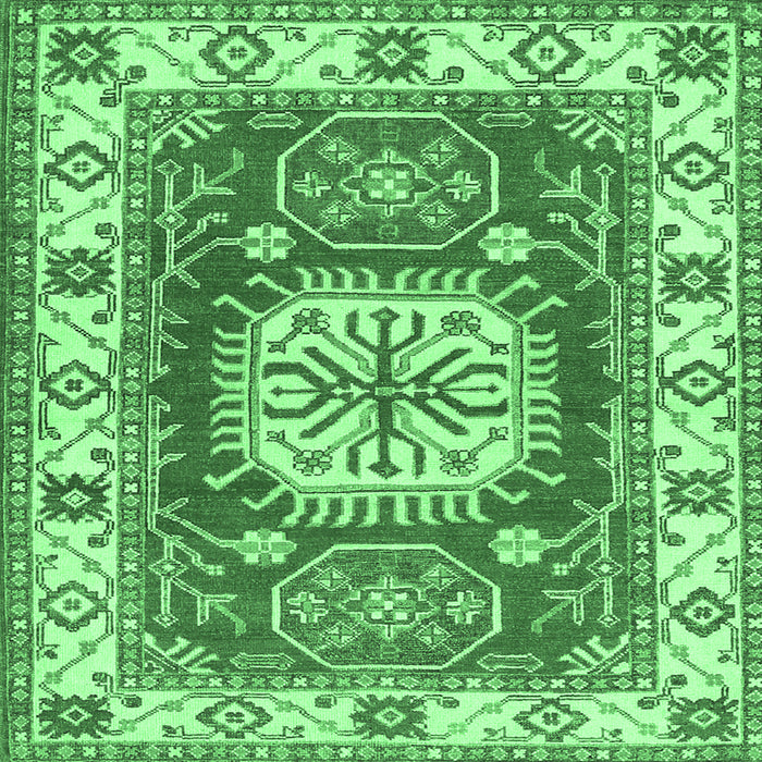 Square Geometric Emerald Green Traditional Rug, tr737emgrn