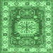 Square Geometric Emerald Green Traditional Rug, tr737emgrn