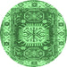 Round Geometric Emerald Green Traditional Rug, tr737emgrn