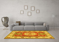 Machine Washable Geometric Yellow Traditional Rug, wshtr737yw