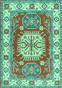 Geometric Turquoise Traditional Rug, tr737turq