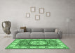 Machine Washable Geometric Emerald Green Traditional Area Rugs in a Living Room,, wshtr737emgrn