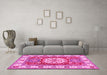 Machine Washable Geometric Pink Traditional Rug in a Living Room, wshtr737pnk