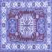 Square Machine Washable Geometric Blue Traditional Rug, wshtr737blu