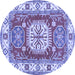 Round Machine Washable Geometric Blue Traditional Rug, wshtr737blu