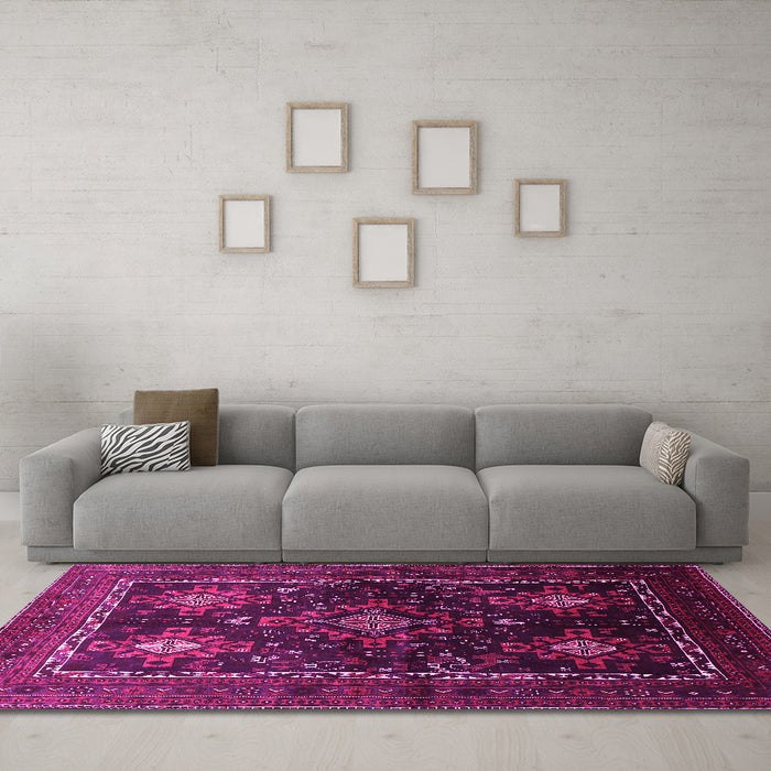 Machine Washable Persian Pink Traditional Rug in a Living Room, wshtr738pnk