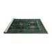 Sideview of Machine Washable Persian Turquoise Traditional Area Rugs, wshtr738turq