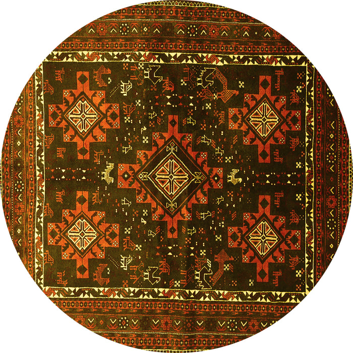 Round Persian Yellow Traditional Rug, tr738yw