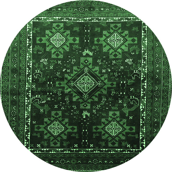 Round Persian Emerald Green Traditional Rug, tr738emgrn