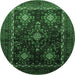 Round Machine Washable Persian Emerald Green Traditional Area Rugs, wshtr738emgrn