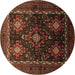 Round Machine Washable Persian Brown Traditional Rug, wshtr738brn