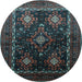 Round Machine Washable Persian Light Blue Traditional Rug, wshtr738lblu