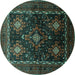 Round Machine Washable Persian Turquoise Traditional Area Rugs, wshtr738turq