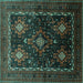 Square Machine Washable Persian Turquoise Traditional Area Rugs, wshtr738turq