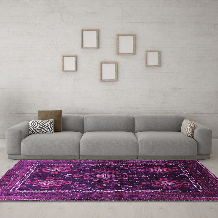 Machine Washable Persian Purple Traditional Area Rugs in a Living Room, wshtr738pur