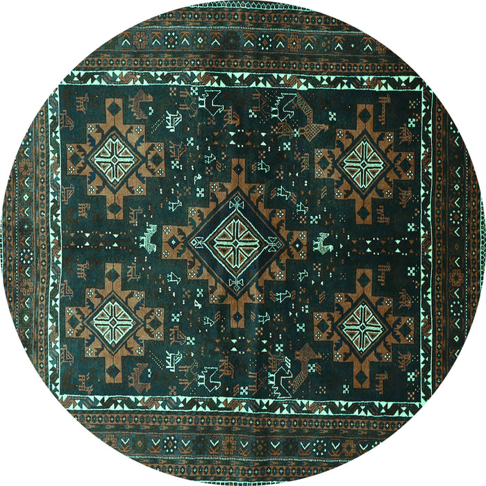 Round Persian Turquoise Traditional Rug, tr738turq