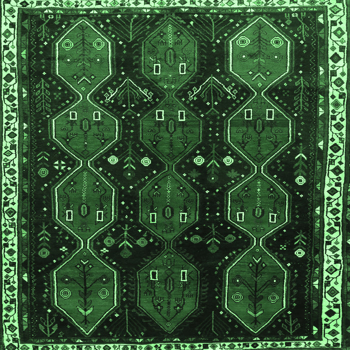 Square Machine Washable Persian Emerald Green Traditional Area Rugs, wshtr739emgrn
