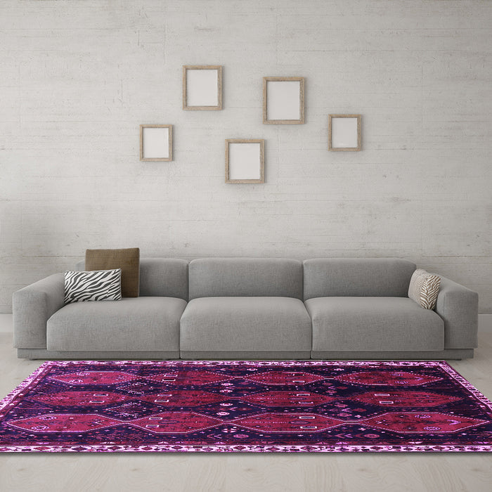 Machine Washable Persian Purple Traditional Area Rugs in a Living Room, wshtr739pur