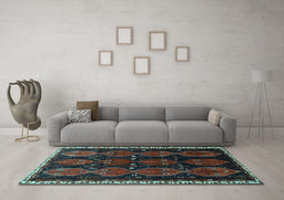 Machine Washable Persian Light Blue Traditional Rug in a Living Room, wshtr739lblu