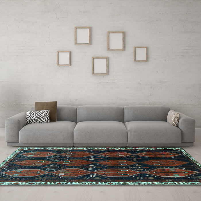 Machine Washable Persian Light Blue Traditional Rug in a Living Room, wshtr739lblu