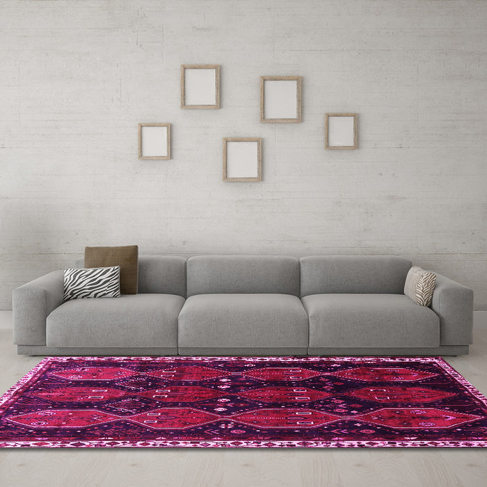 Machine Washable Persian Pink Traditional Rug in a Living Room, wshtr739pnk