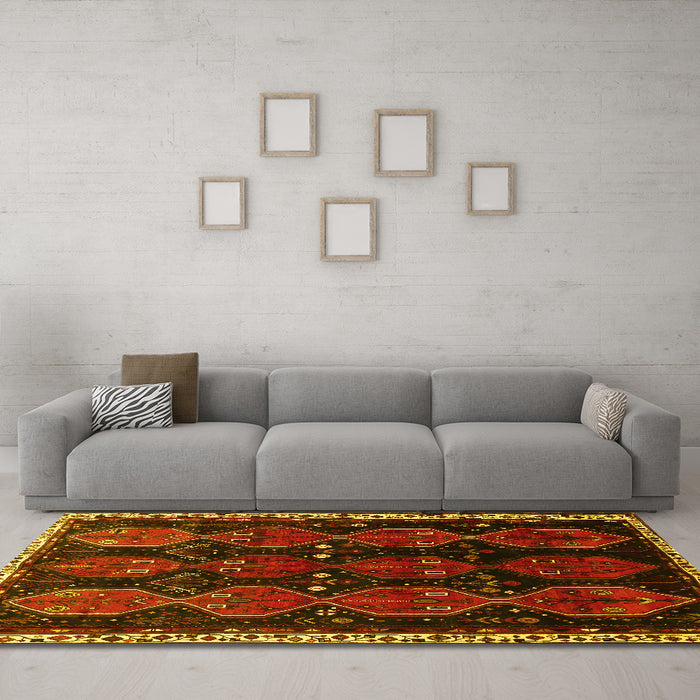 Machine Washable Persian Yellow Traditional Rug in a Living Room, wshtr739yw