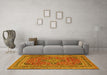 Machine Washable Medallion Yellow Traditional Rug in a Living Room, wshtr73yw