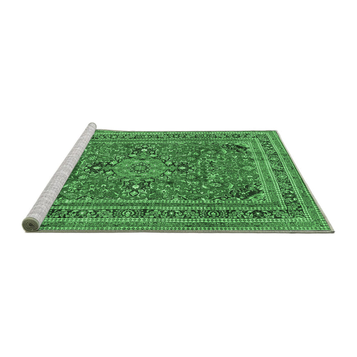 Sideview of Machine Washable Medallion Emerald Green Traditional Area Rugs, wshtr73emgrn