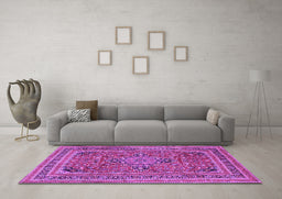 Machine Washable Medallion Purple Traditional Area Rugs in a Living Room, wshtr73pur