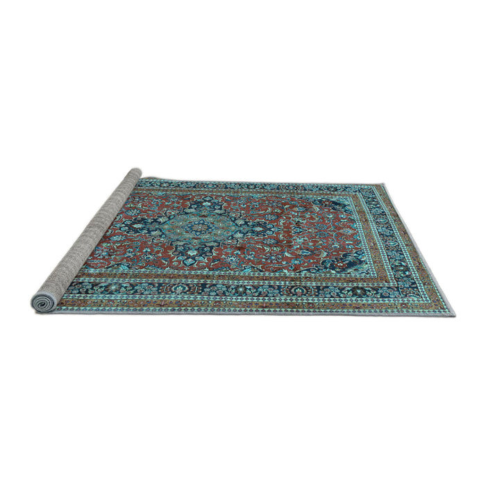 Sideview of Machine Washable Medallion Light Blue Traditional Rug, wshtr73lblu