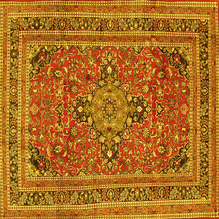 Square Machine Washable Medallion Yellow Traditional Rug, wshtr73yw
