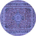 Round Machine Washable Medallion Blue Traditional Rug, wshtr73blu