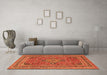 Machine Washable Medallion Orange Traditional Area Rugs in a Living Room, wshtr73org