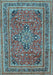 Machine Washable Medallion Light Blue Traditional Rug, wshtr73lblu