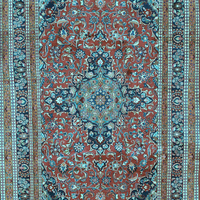 Machine Washable Medallion Light Blue Traditional Rug, wshtr73lblu