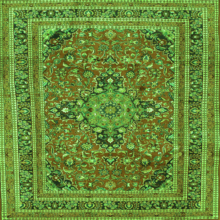 Round Machine Washable Medallion Green Traditional Area Rugs, wshtr73grn