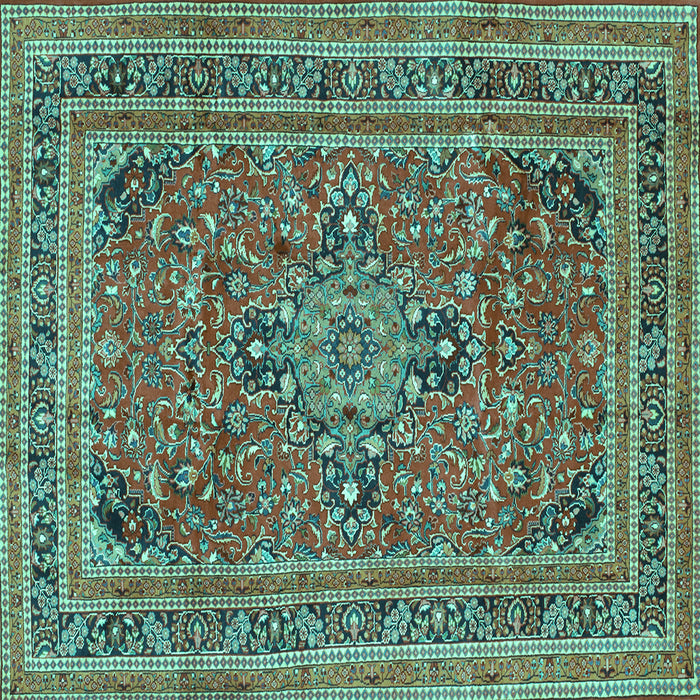 Square Machine Washable Medallion Turquoise Traditional Area Rugs, wshtr73turq