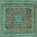 Square Machine Washable Medallion Turquoise Traditional Area Rugs, wshtr73turq