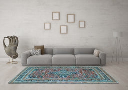Machine Washable Medallion Light Blue Traditional Rug in a Living Room, wshtr73lblu