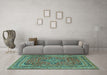 Machine Washable Medallion Turquoise Traditional Area Rugs in a Living Room,, wshtr73turq