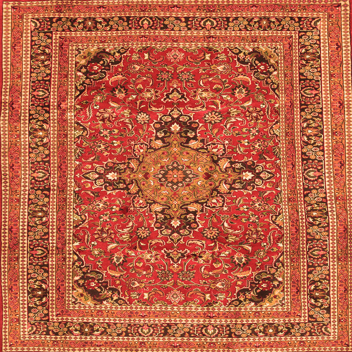 Round Machine Washable Medallion Orange Traditional Area Rugs, wshtr73org