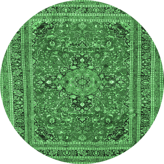 Round Machine Washable Medallion Emerald Green Traditional Area Rugs, wshtr73emgrn